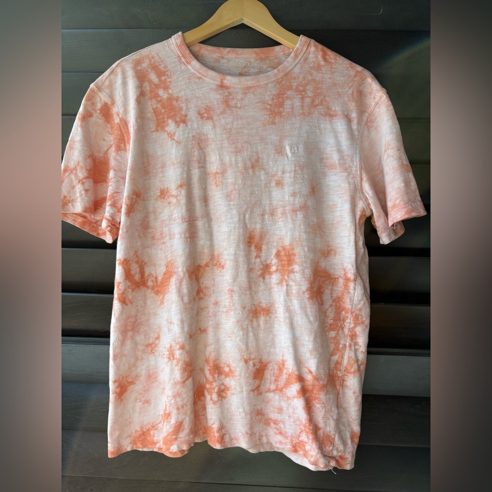 American Eagle Super Soft Standard Fit Small Cotton Salmon Tie Dye Tee Shirt